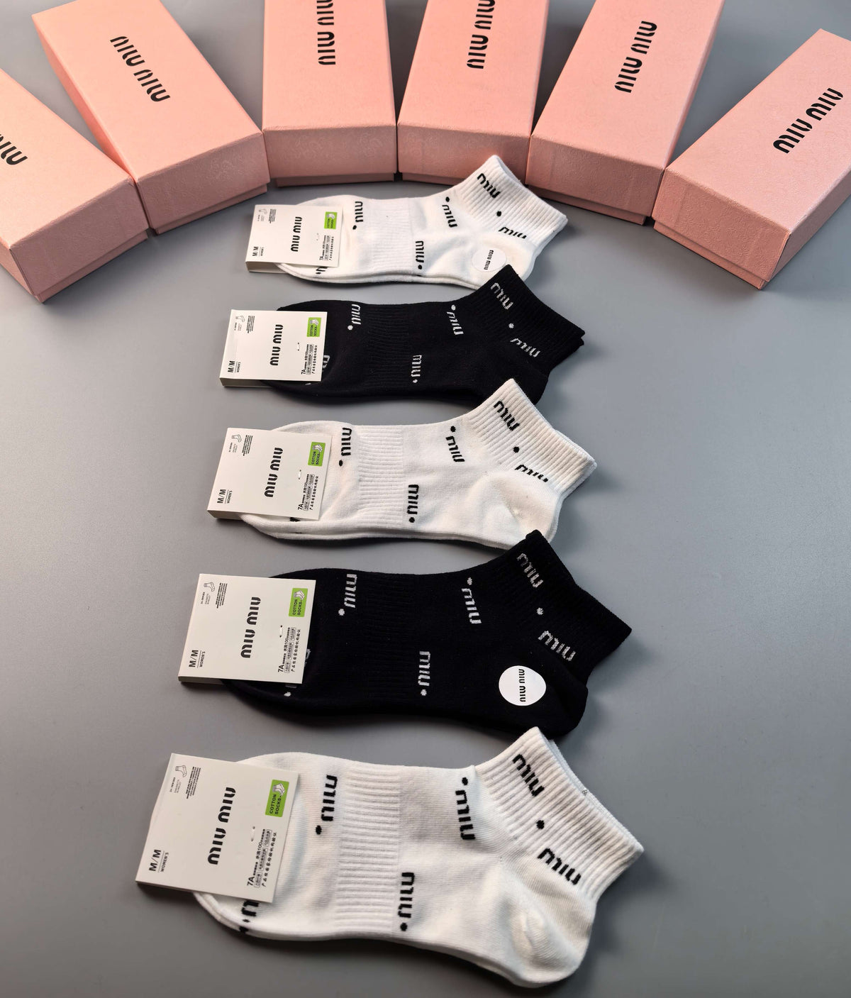 Miu Miu Black Cream Scattered Small Letter Panels Ankle Socks, image 1