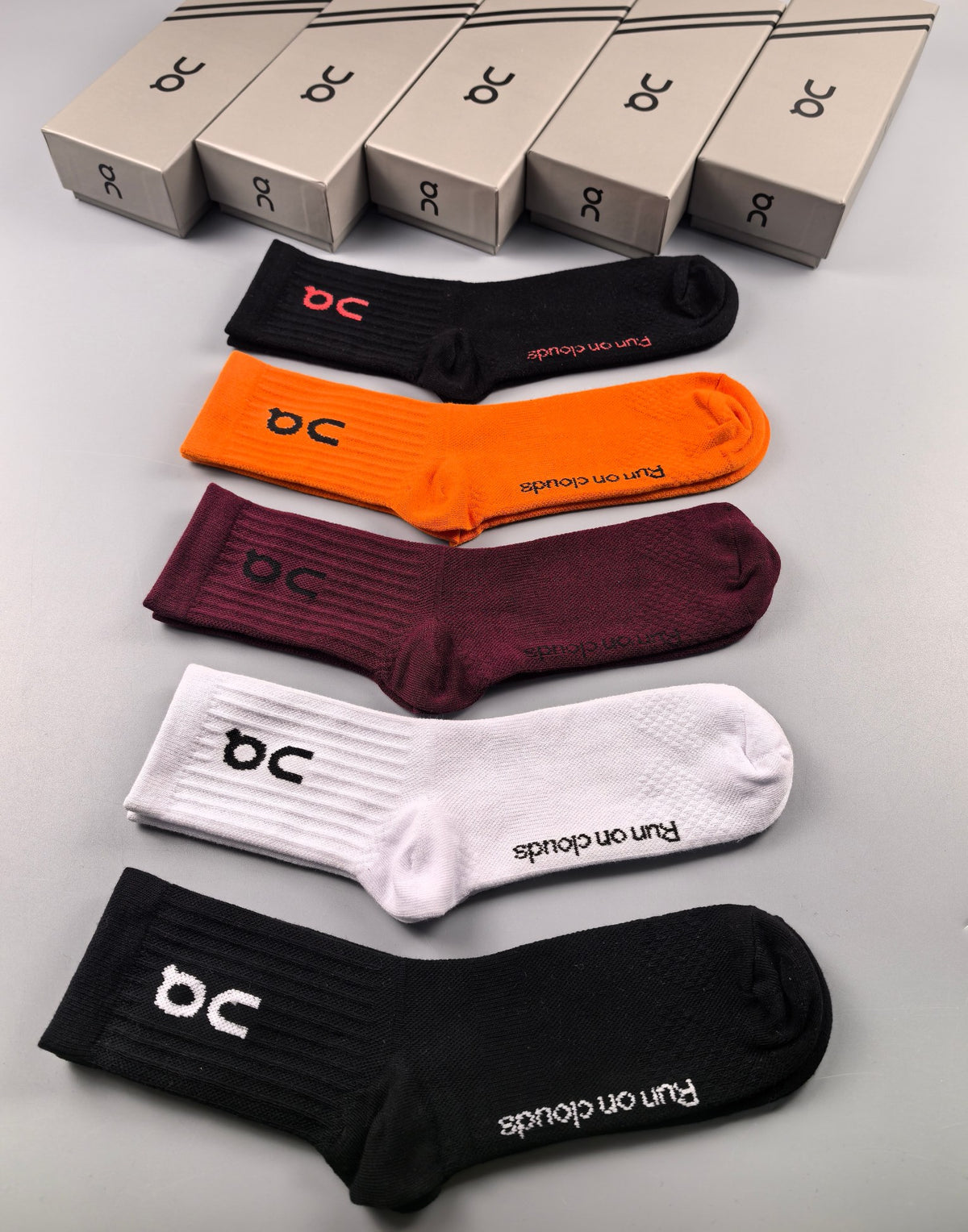 On Orange Burgundy Black Foot Text No-Show Socks, image 1
