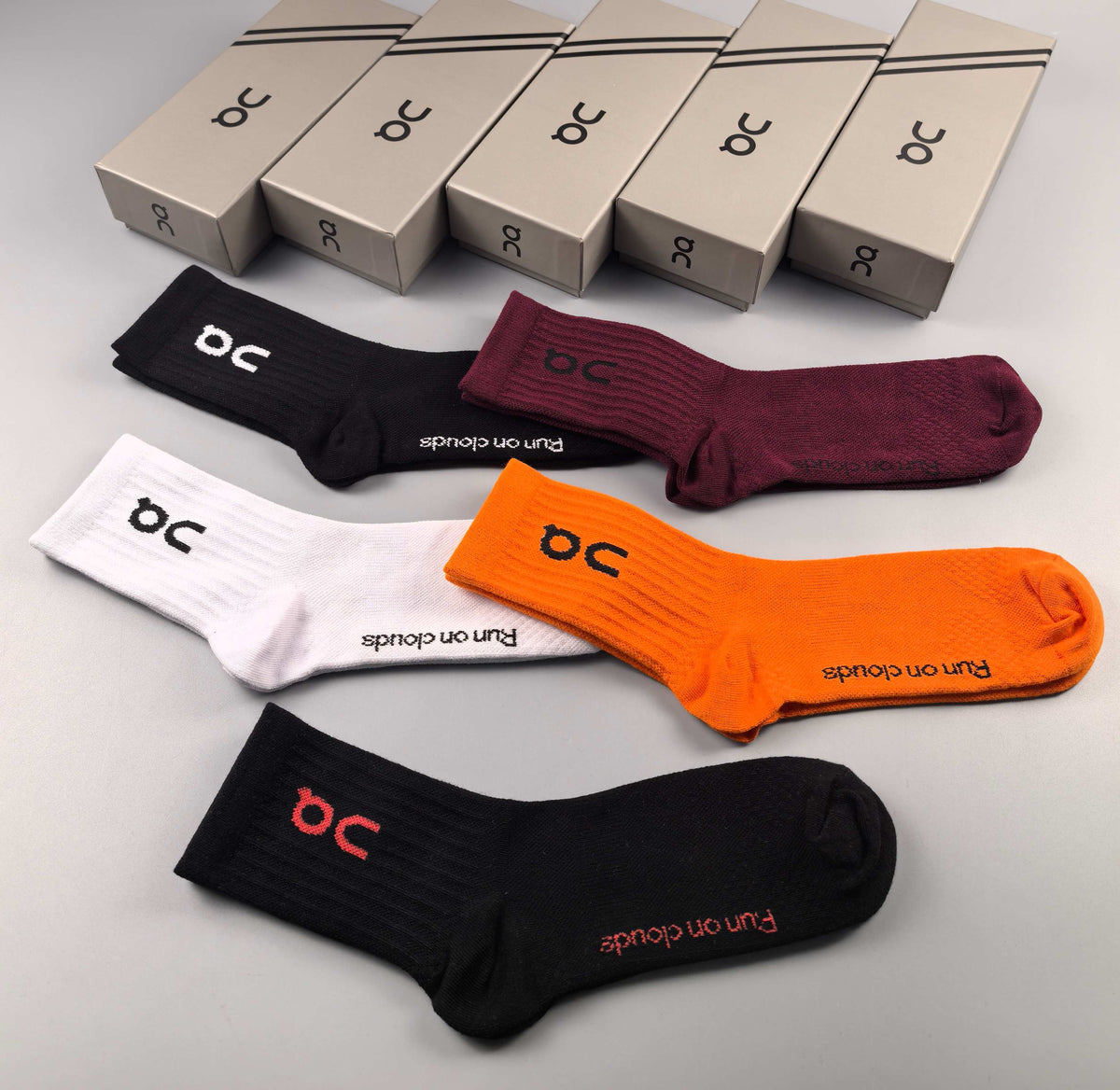 On Orange Burgundy Black Foot Text No-Show Socks, image 4