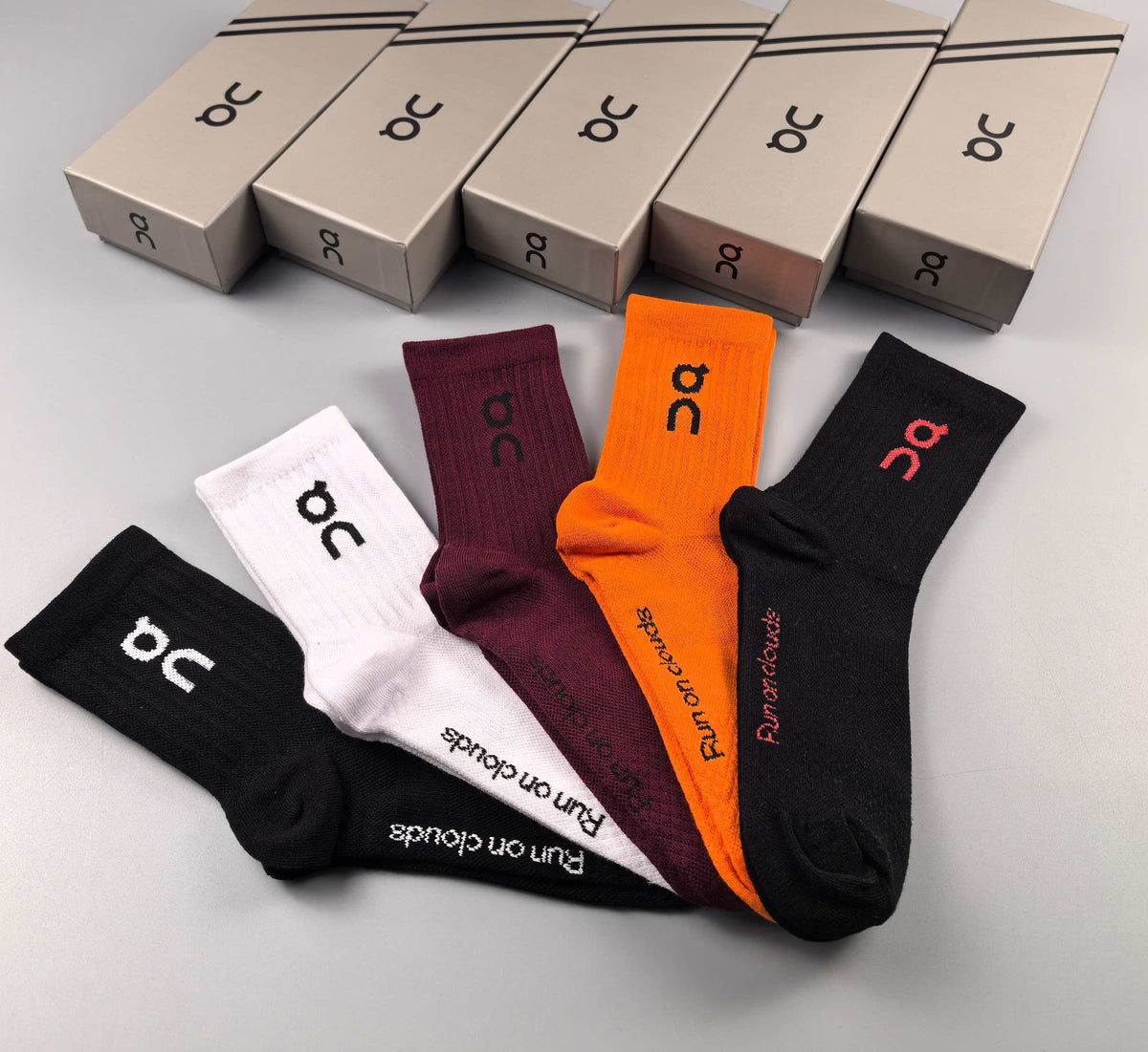 On Orange Burgundy Black Foot Text No-Show Socks, image 2