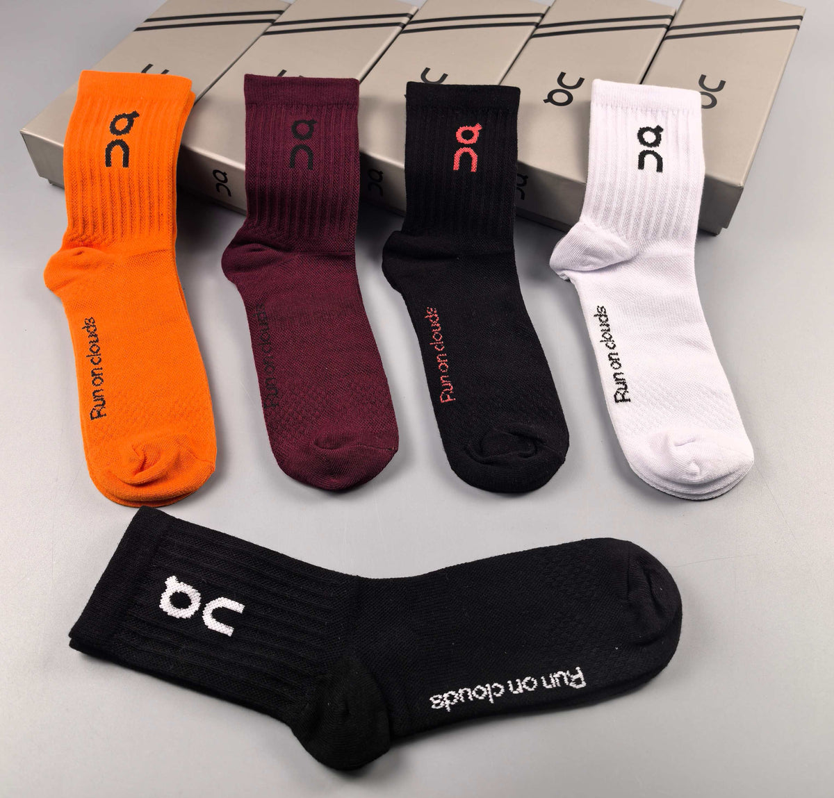 On Orange Burgundy Black Foot Text No-Show Socks, image 5