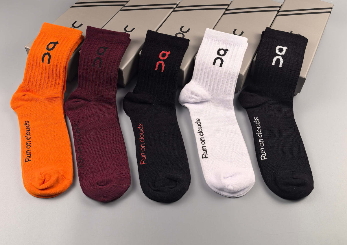 On Orange Burgundy Black Foot Text No-Show Socks, image 6