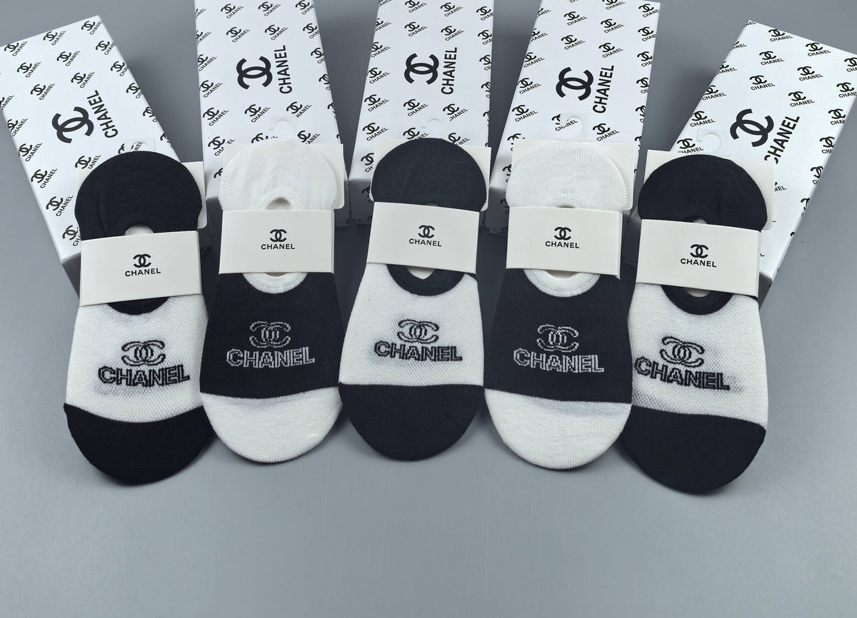 Chanel Black White Graphic Footbed Panels No-Show Socks, image 2