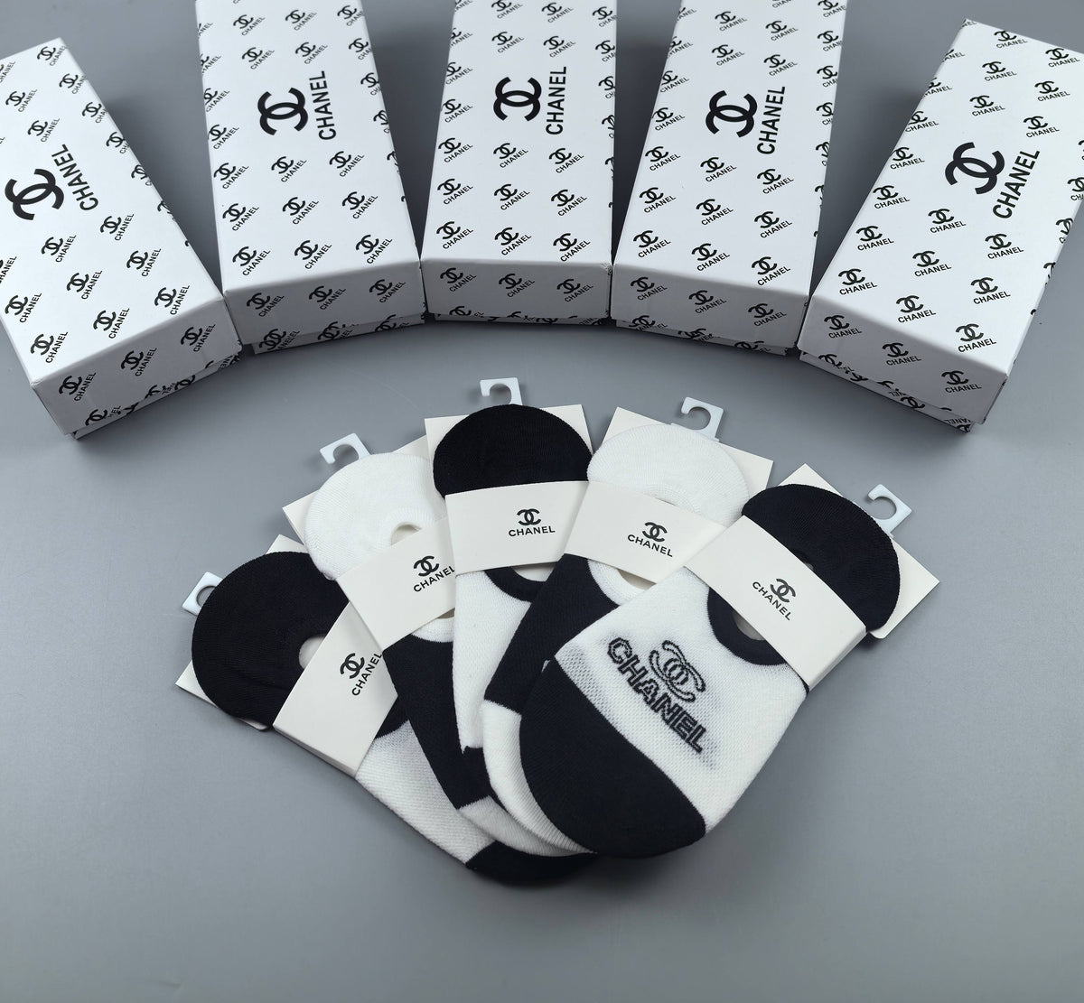 Chanel Black White Graphic Footbed Panels No-Show Socks, image 4
