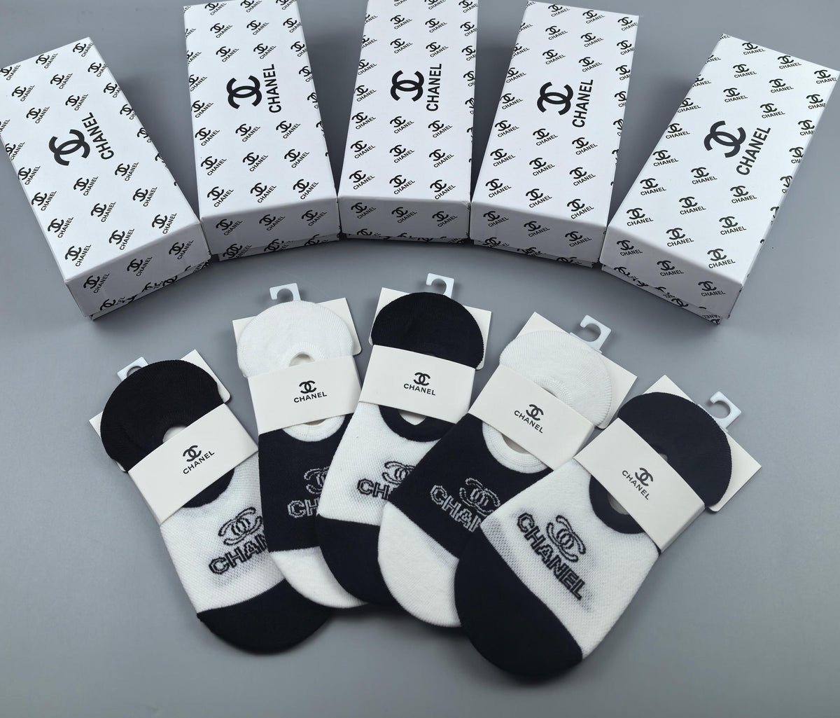 Chanel Black White Graphic Footbed Panels No-Show Socks, image 3