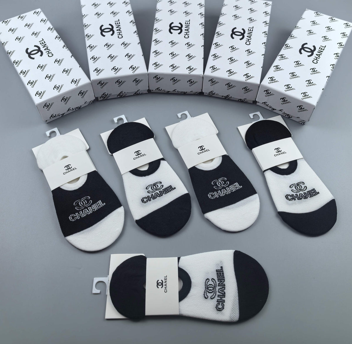 Chanel Black White Graphic Footbed Panels No-Show Socks, image 5