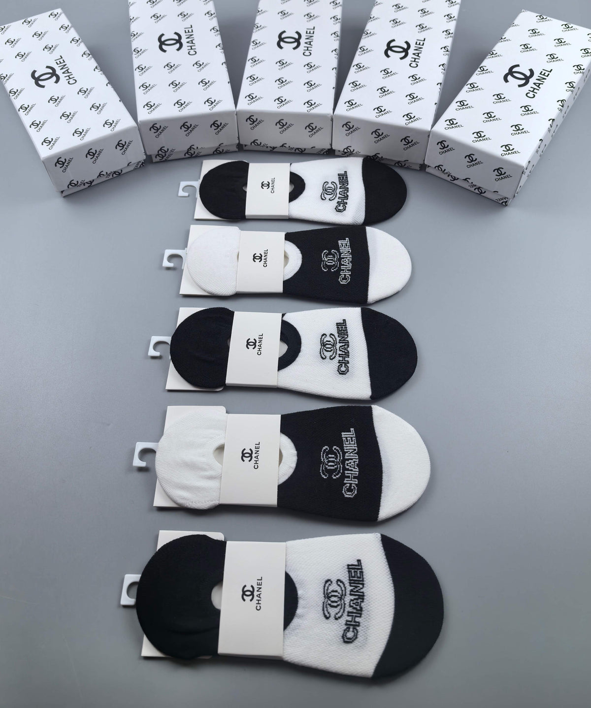 Chanel Black White Graphic Footbed Panels No-Show Socks, image 1