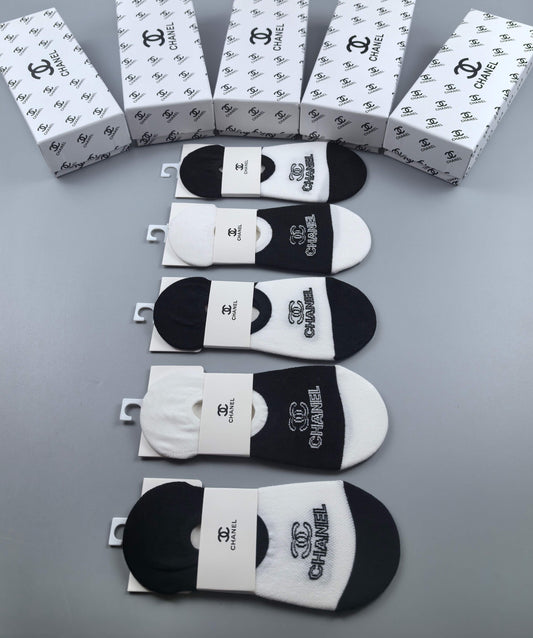 Chanel Black White Graphic Footbed Panels No-Show Socks, image 1