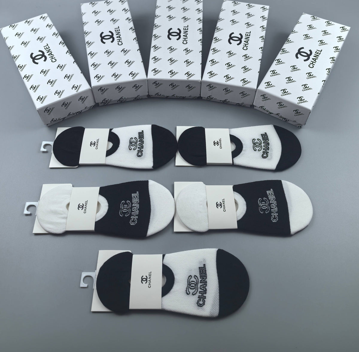 Chanel Black White Graphic Footbed Panels No-Show Socks, image 6