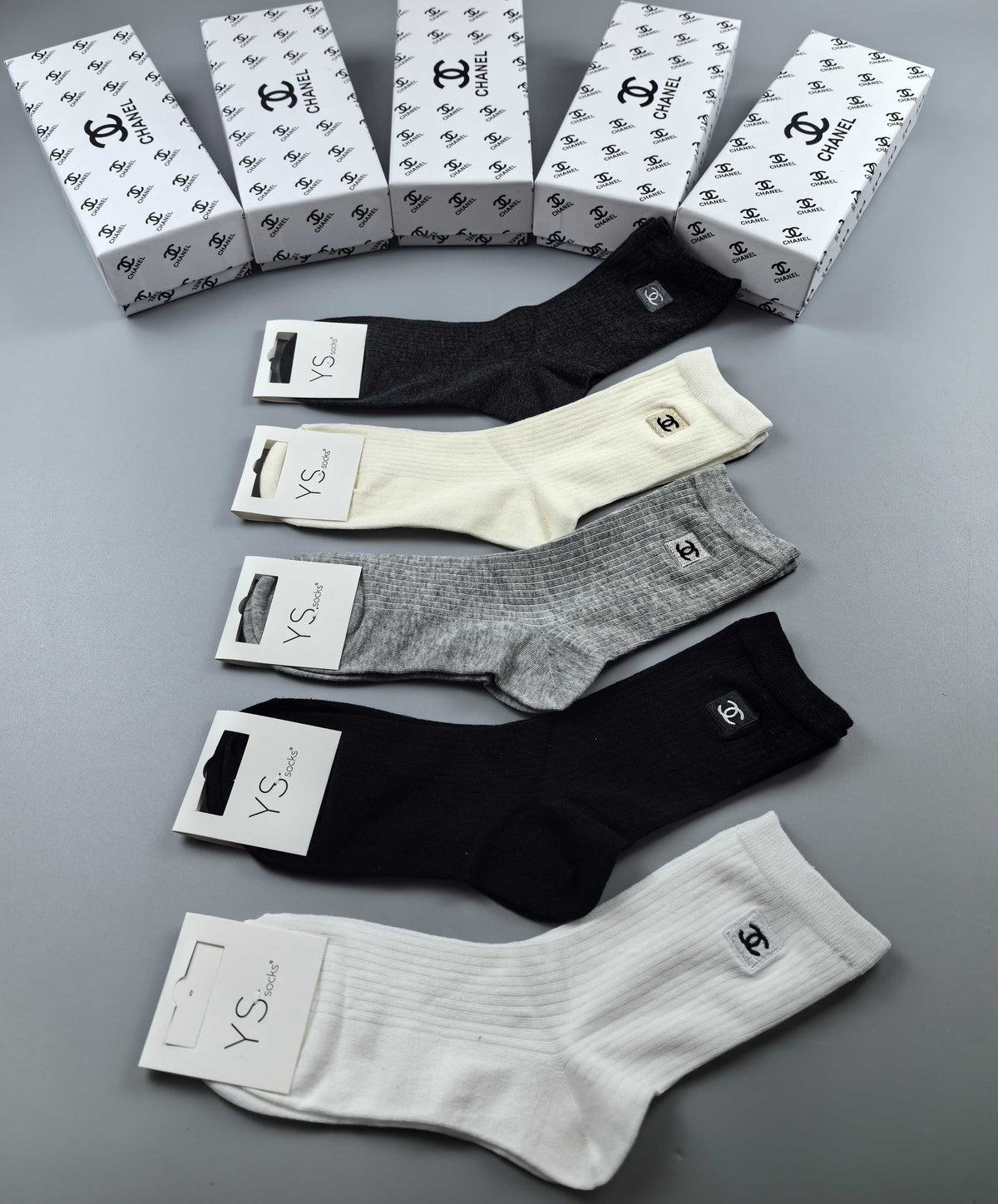 Chanel Neutral Grey White Small Toe Mark Ankle Socks, image 1