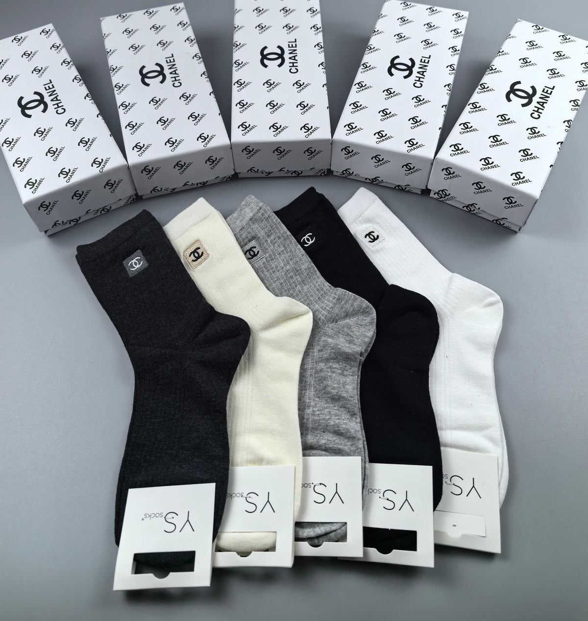 Chanel Neutral Grey White Small Toe Mark Ankle Socks, image 2