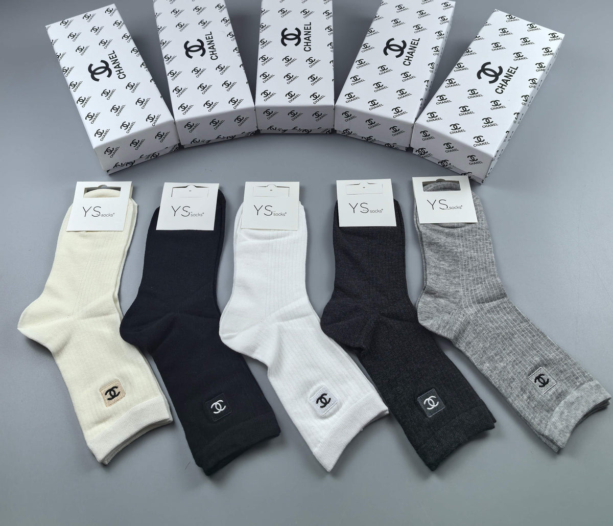 Chanel Neutral Grey White Small Toe Mark Ankle Socks, image 9