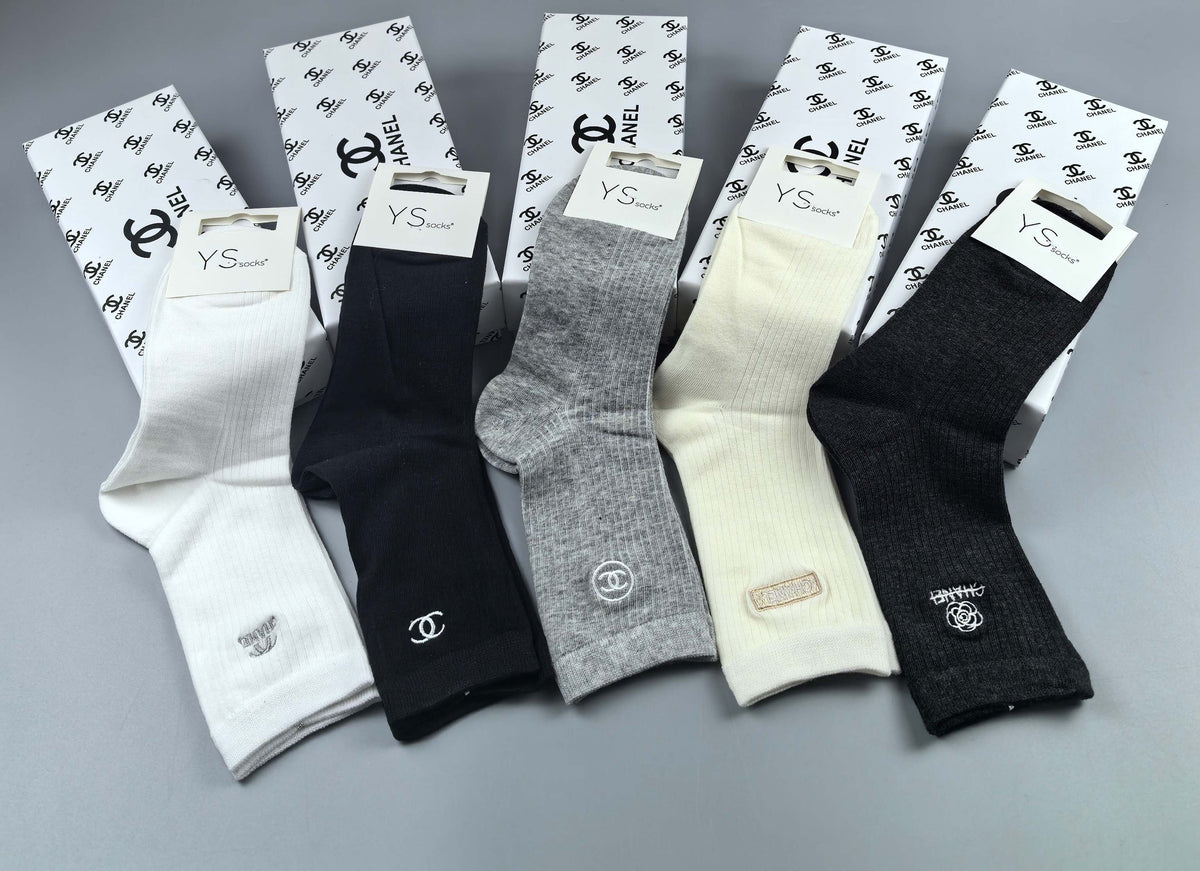 Chanel Neutral Grey Black Narrow Cuff Lines Ankle Socks, image 7