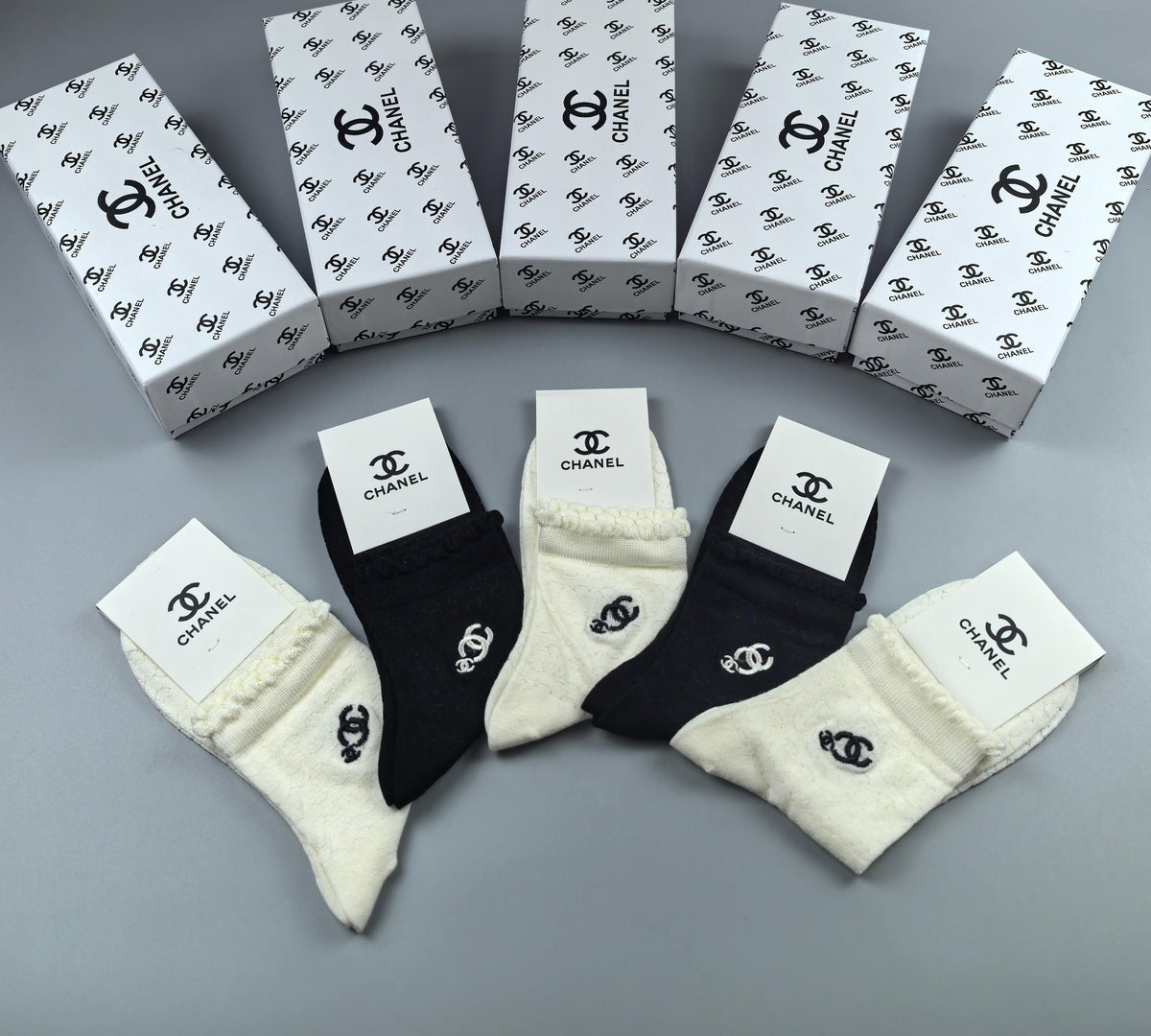 Chanel Black Cream Large Ankle Circle Motif Ankle Socks, image 2