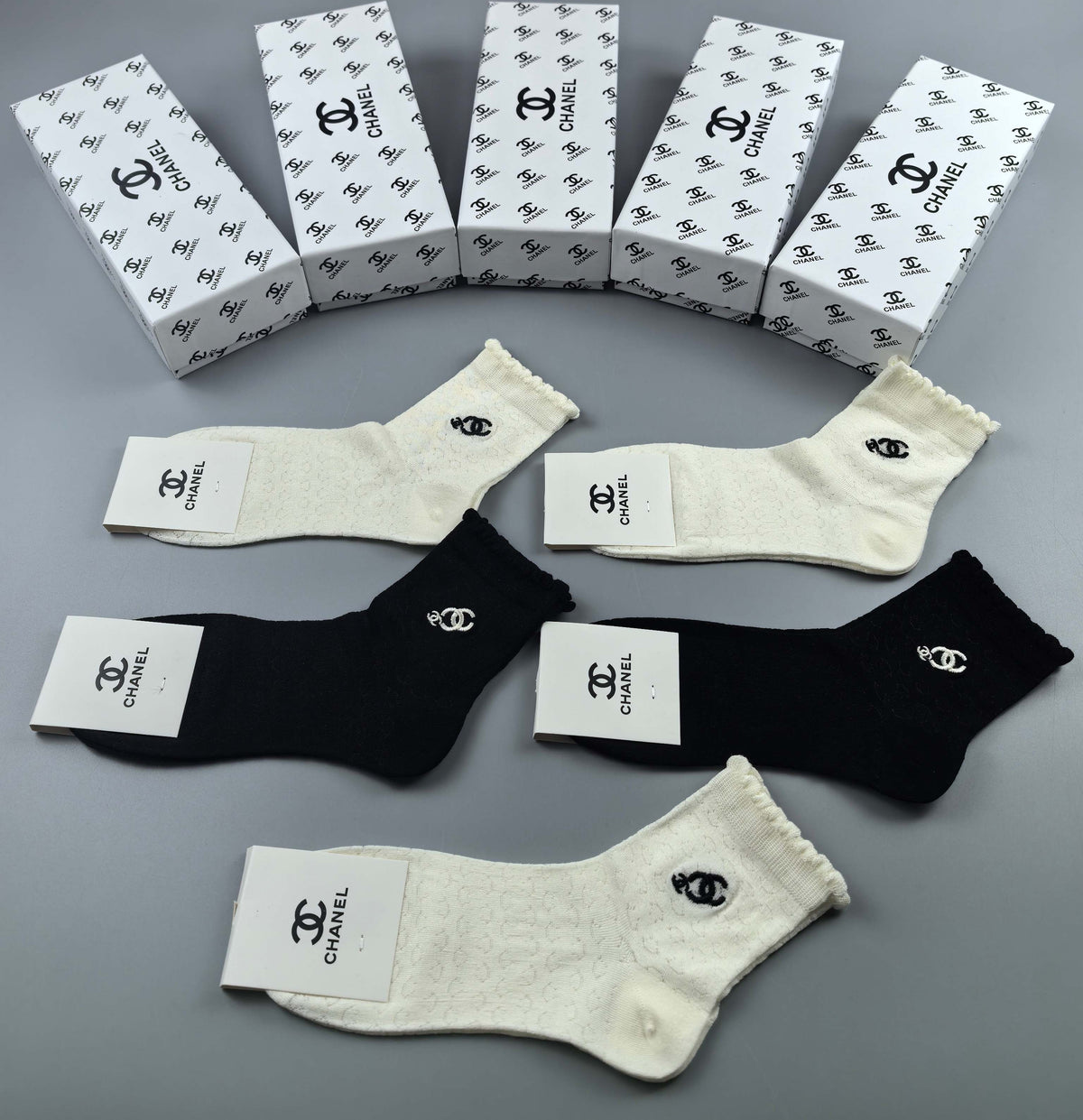 Chanel Black Cream Large Ankle Circle Motif Ankle Socks, image 4