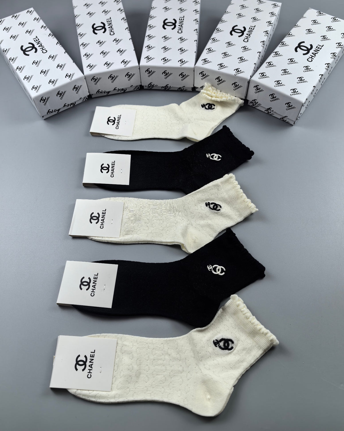 Chanel Black Cream Large Ankle Circle Motif Ankle Socks, image 1