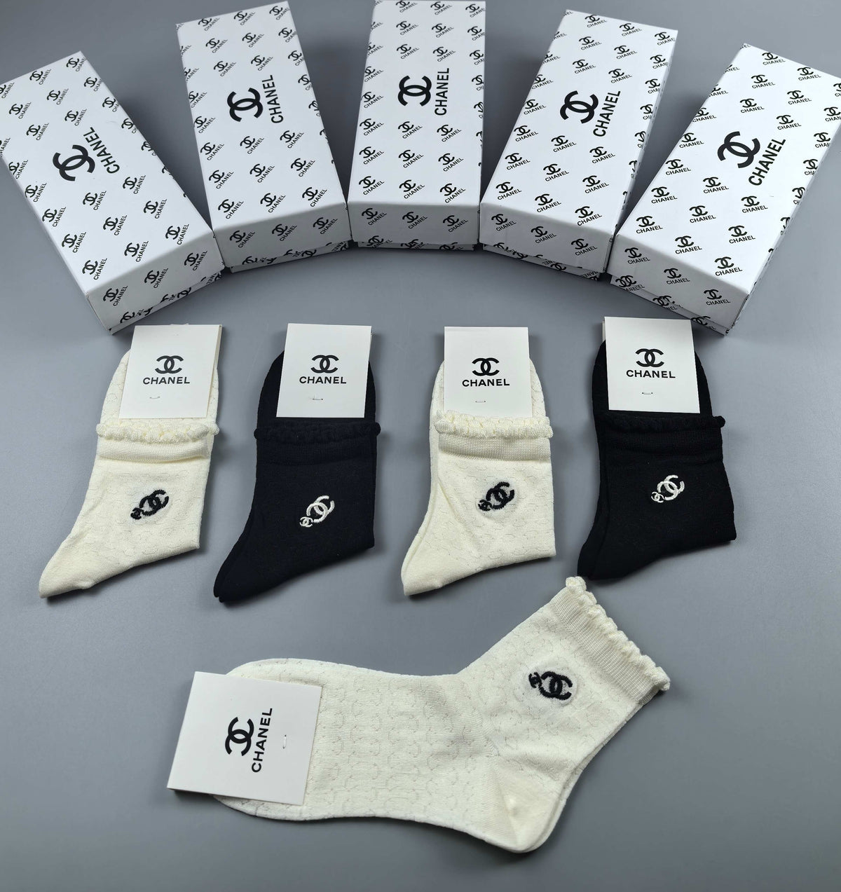 Chanel Black Cream Large Ankle Circle Motif Ankle Socks, image 3