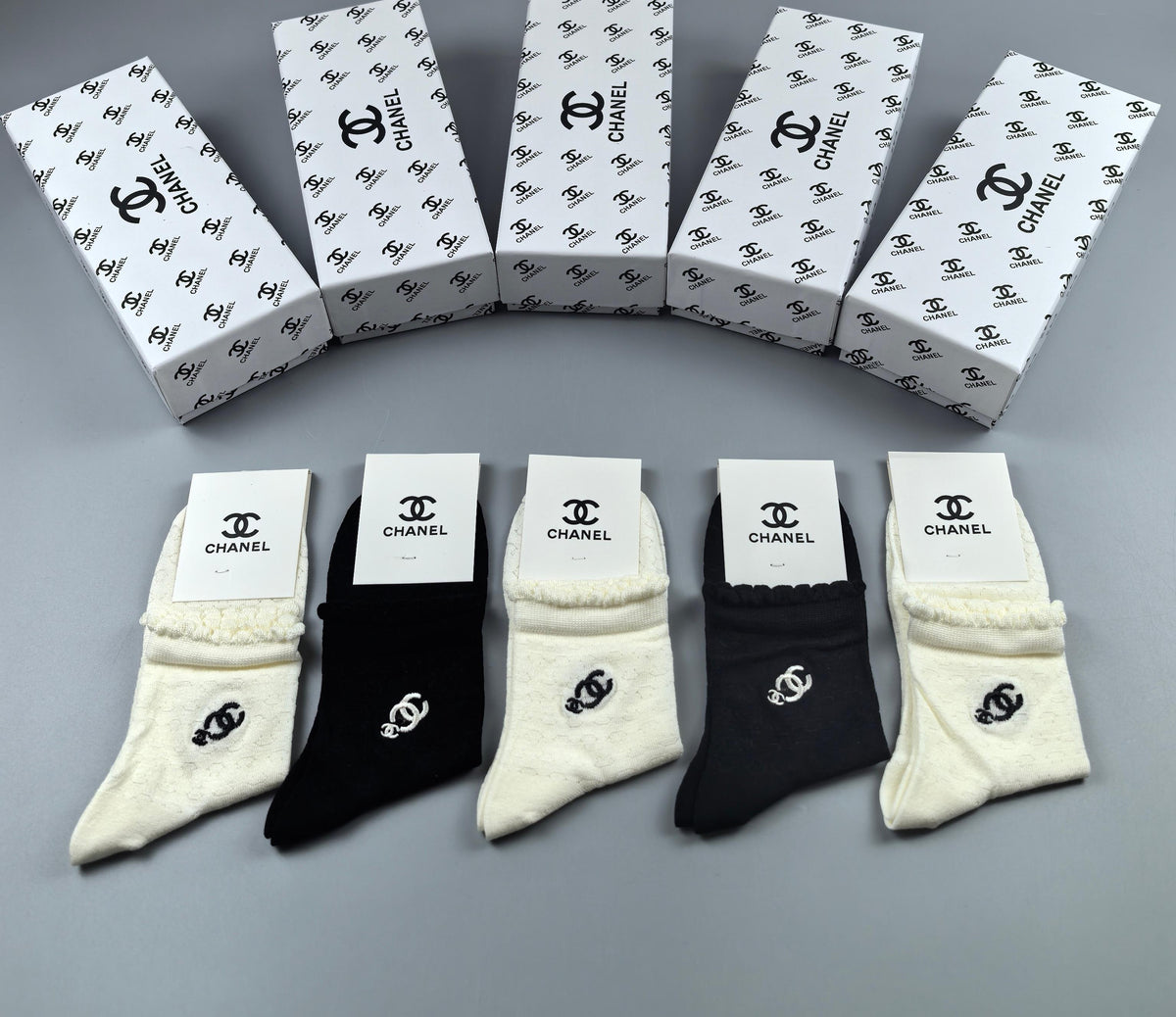 Chanel Black Cream Large Ankle Circle Motif Ankle Socks, image 9