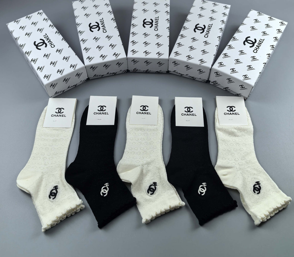 Chanel Black Cream Large Ankle Circle Motif Ankle Socks, image 8