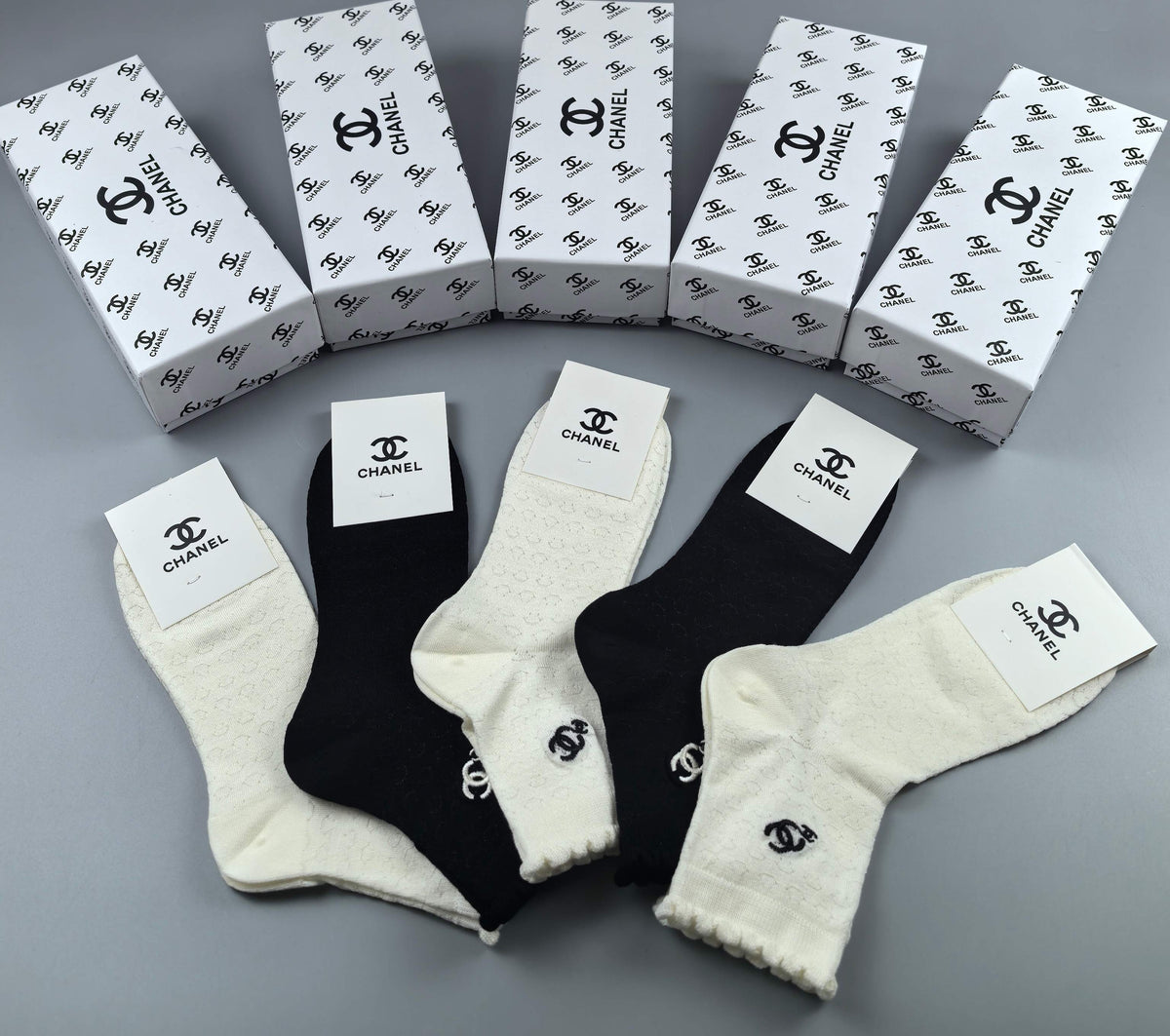 Chanel Black Cream Large Ankle Circle Motif Ankle Socks, image 6