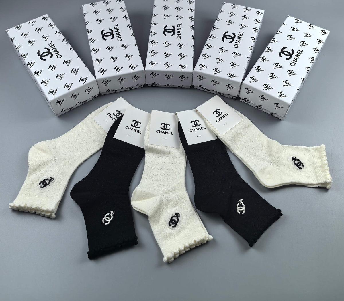 Chanel Black Cream Large Ankle Circle Motif Ankle Socks, image 7