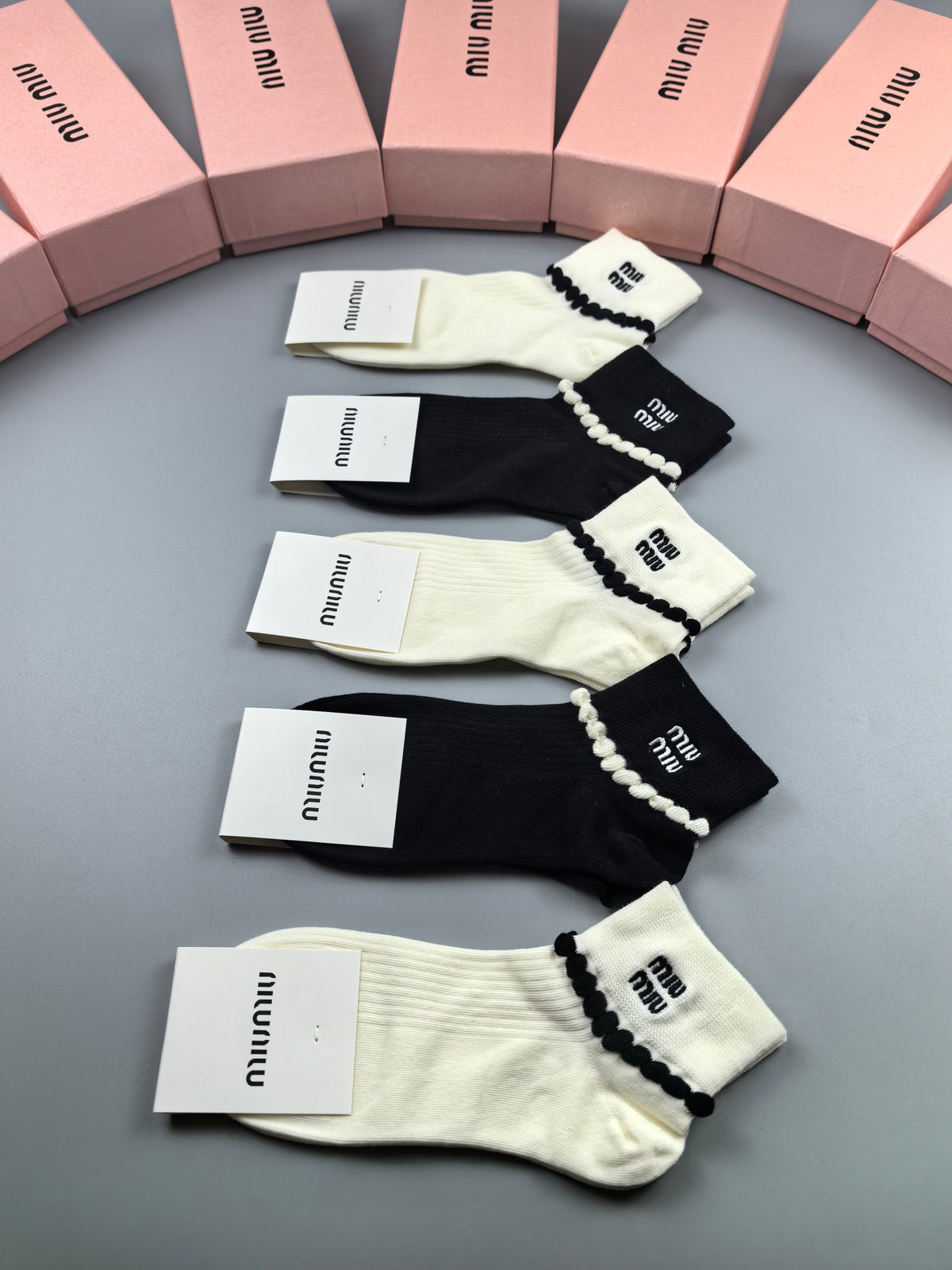 Miu Miu Black Cream Fine Stripe Cuffs Ankle Socks, image 1