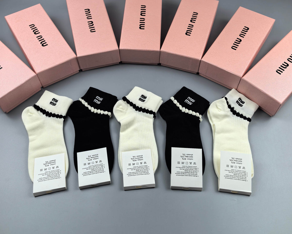 Miu Miu Black Cream Fine Stripe Cuffs Ankle Socks, image 6