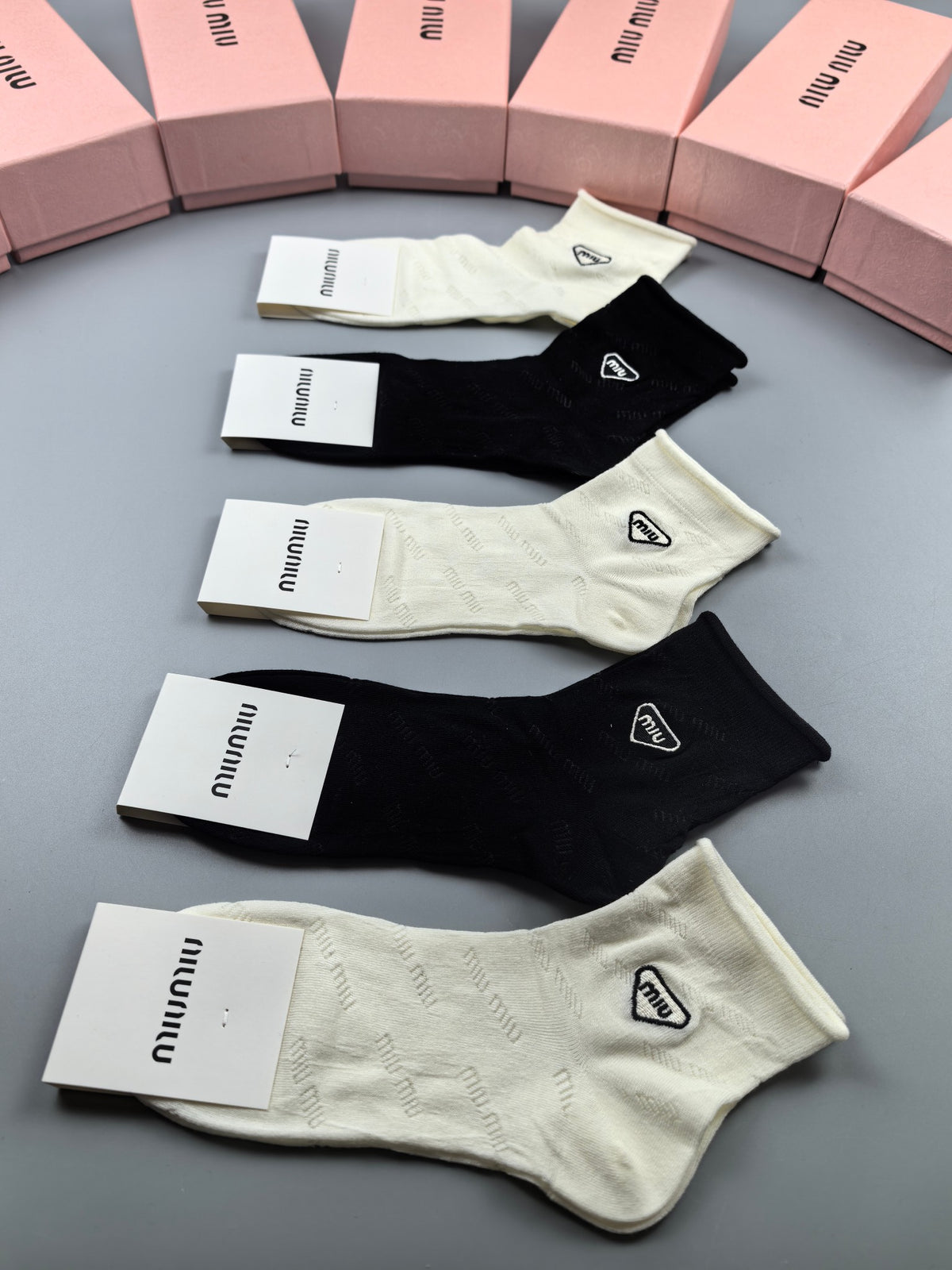 Miu Miu Black Cream Large Triangle Patches Ankle Socks, image 1