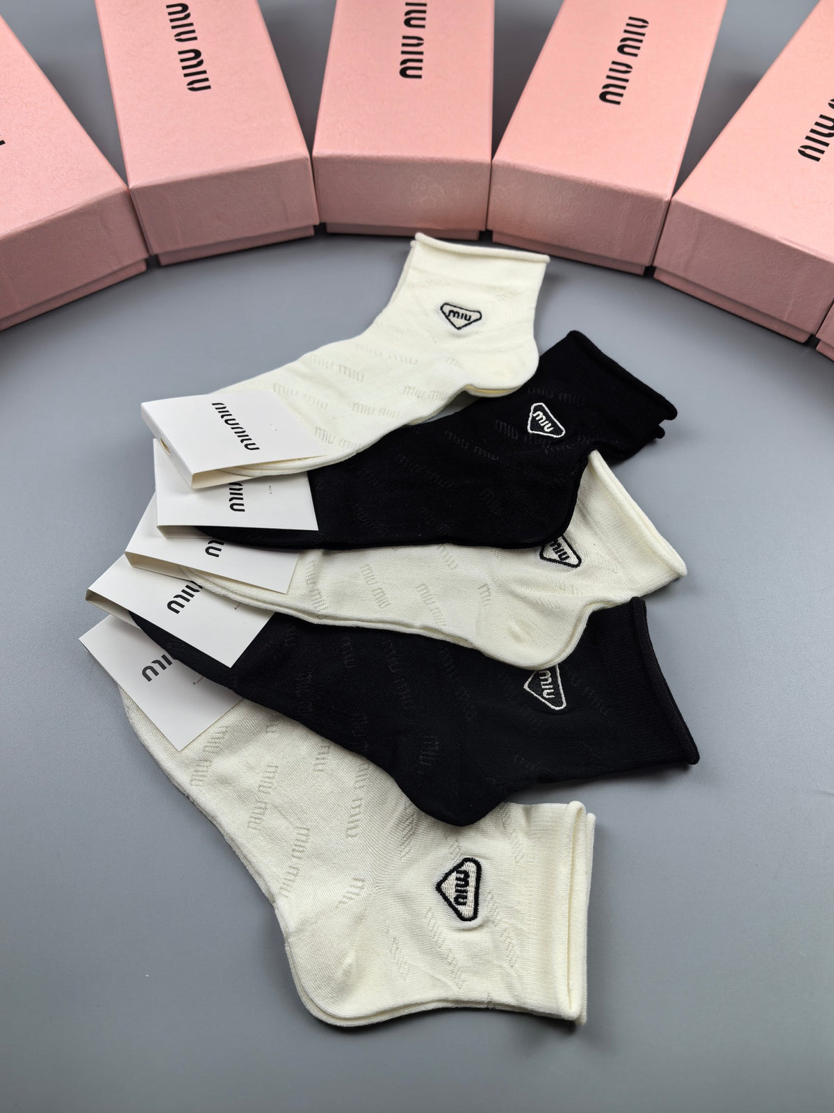 Miu Miu Black Cream Large Triangle Patches Ankle Socks, image 2