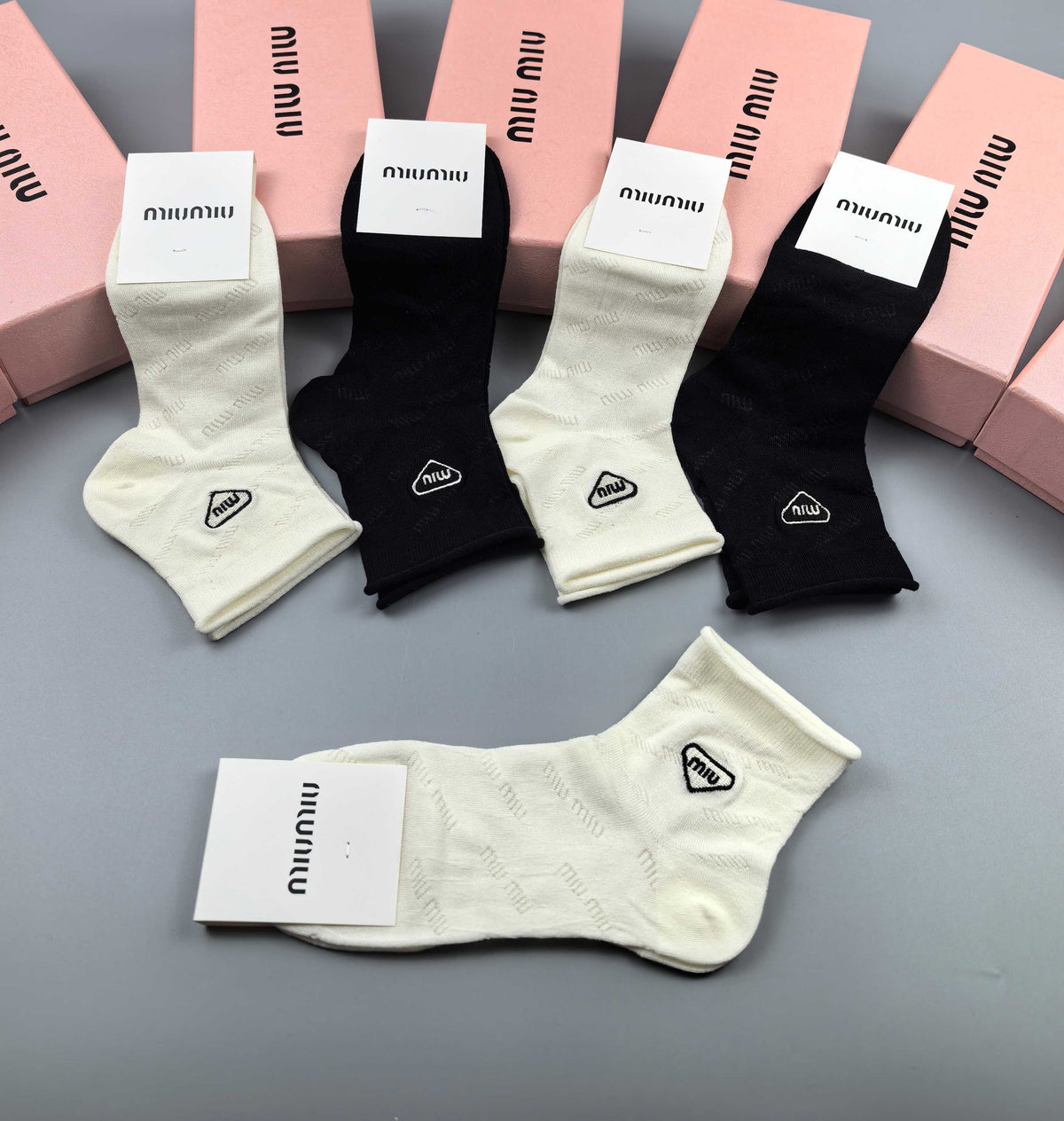 Miu Miu Black Cream Large Triangle Patches Ankle Socks, image 5