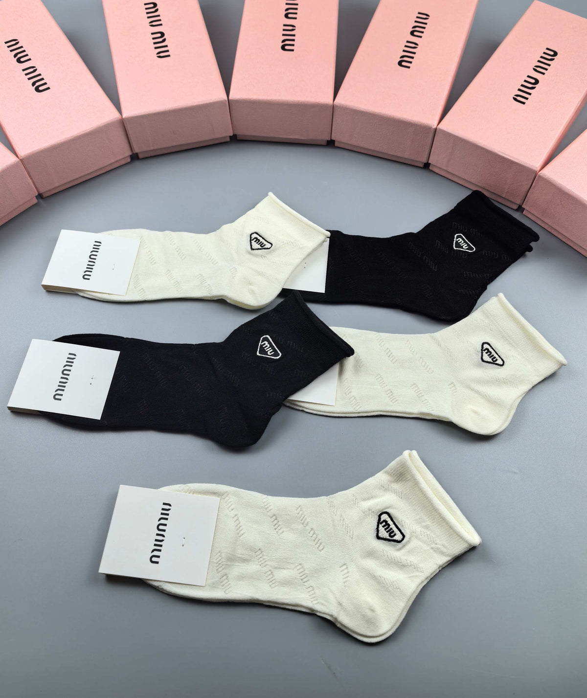 Miu Miu Black Cream Large Triangle Patches Ankle Socks, image 3