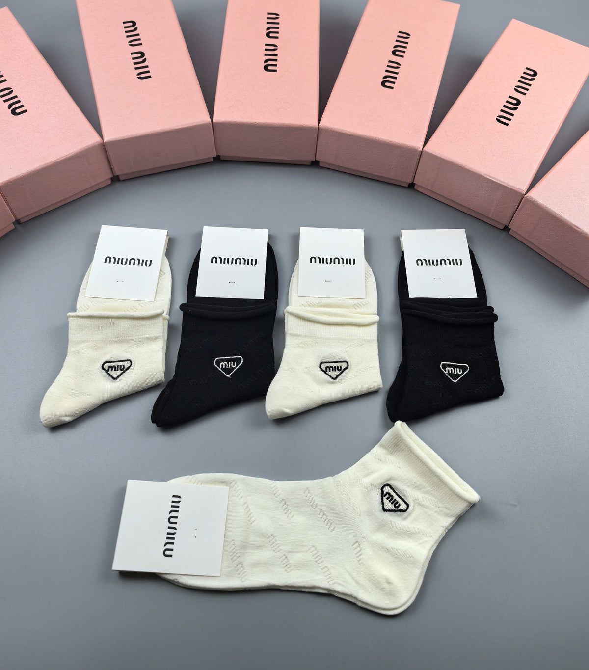 Miu Miu Black Cream Large Triangle Patches Ankle Socks, image 4