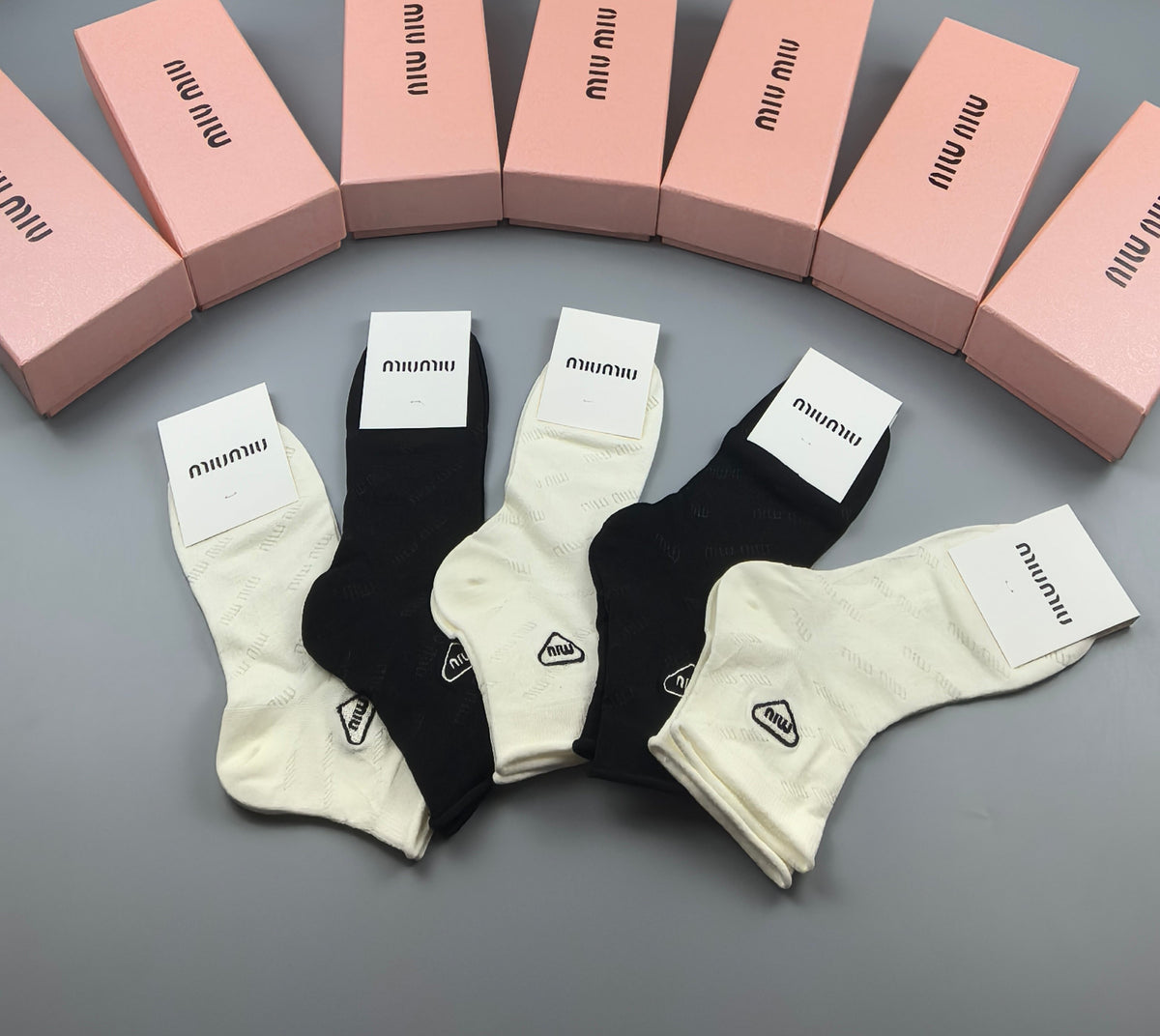 Miu Miu Black Cream Large Triangle Patches Ankle Socks, image 7