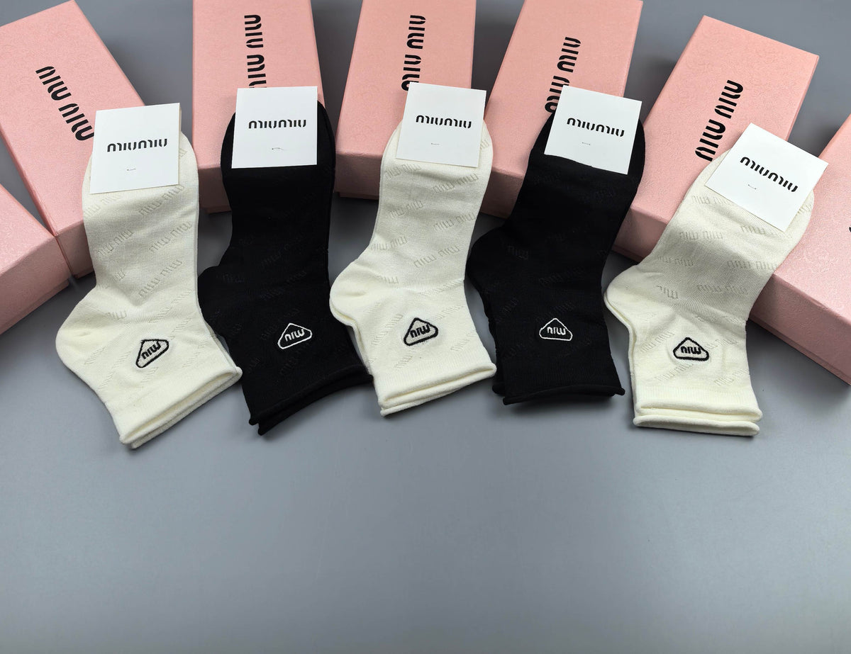 Miu Miu Black Cream Large Triangle Patches Ankle Socks, image 6