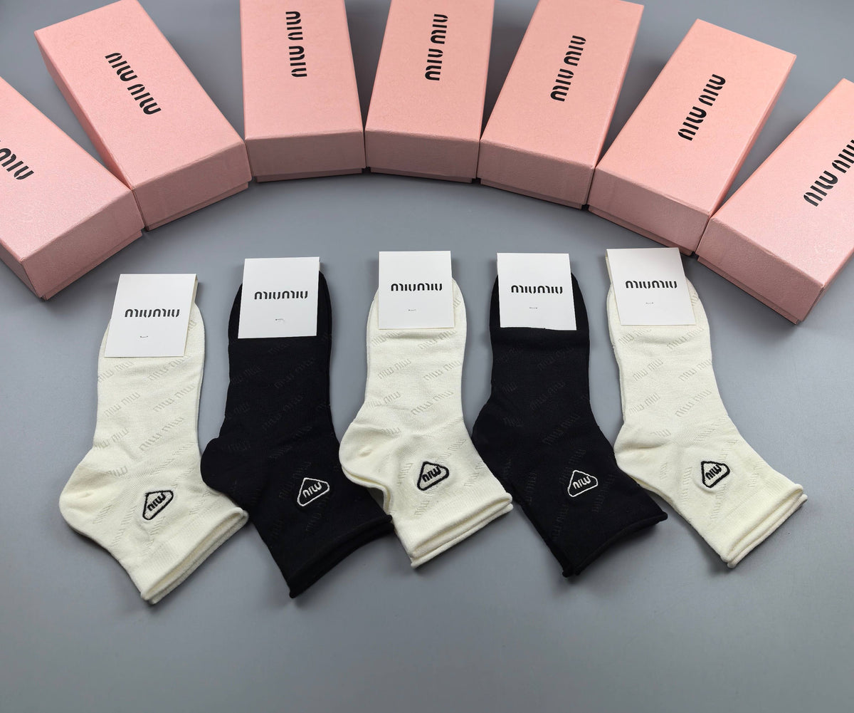 Miu Miu Black Cream Large Triangle Patches Ankle Socks, image 9