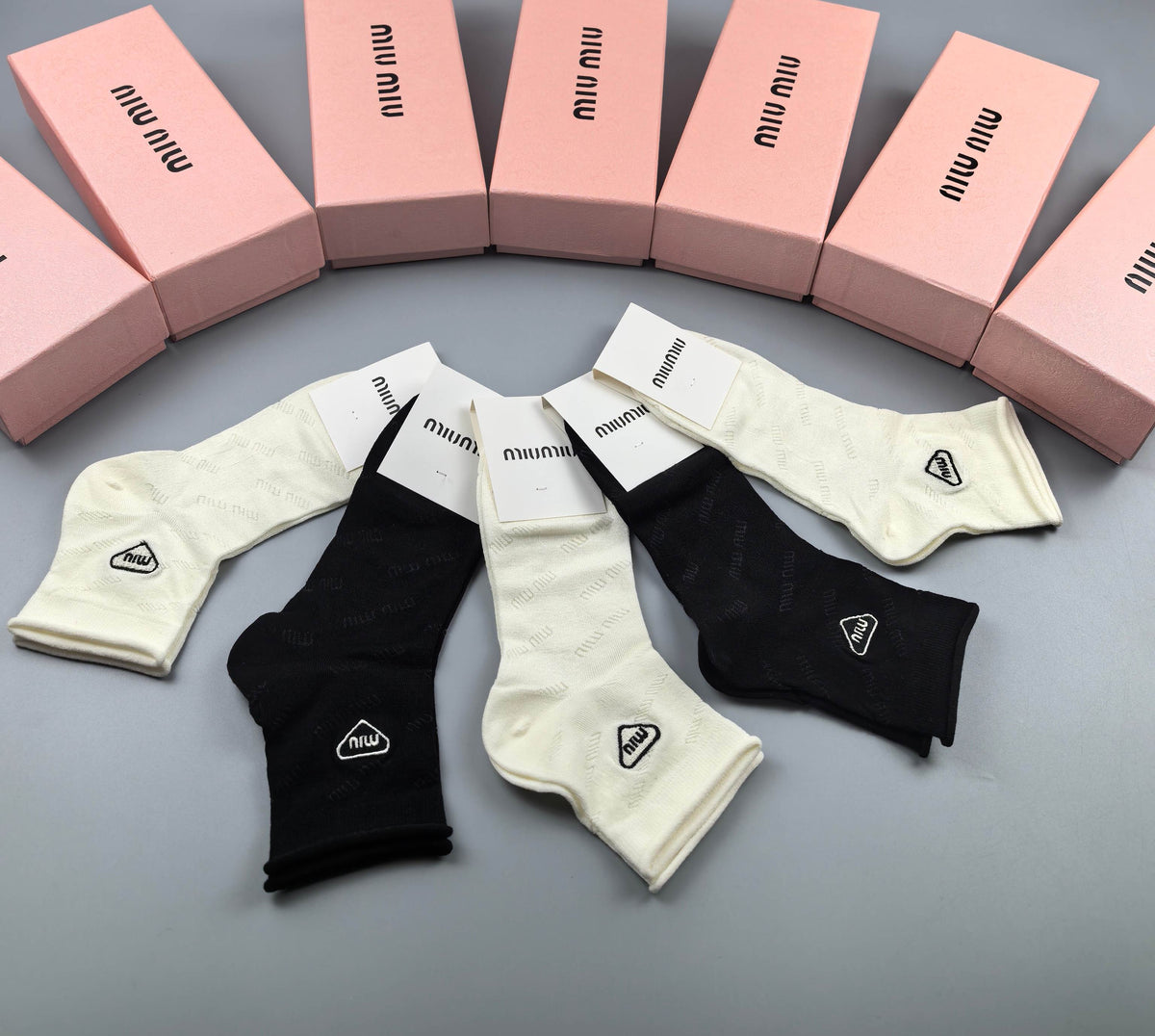 Miu Miu Black Cream Large Triangle Patches Ankle Socks, image 8