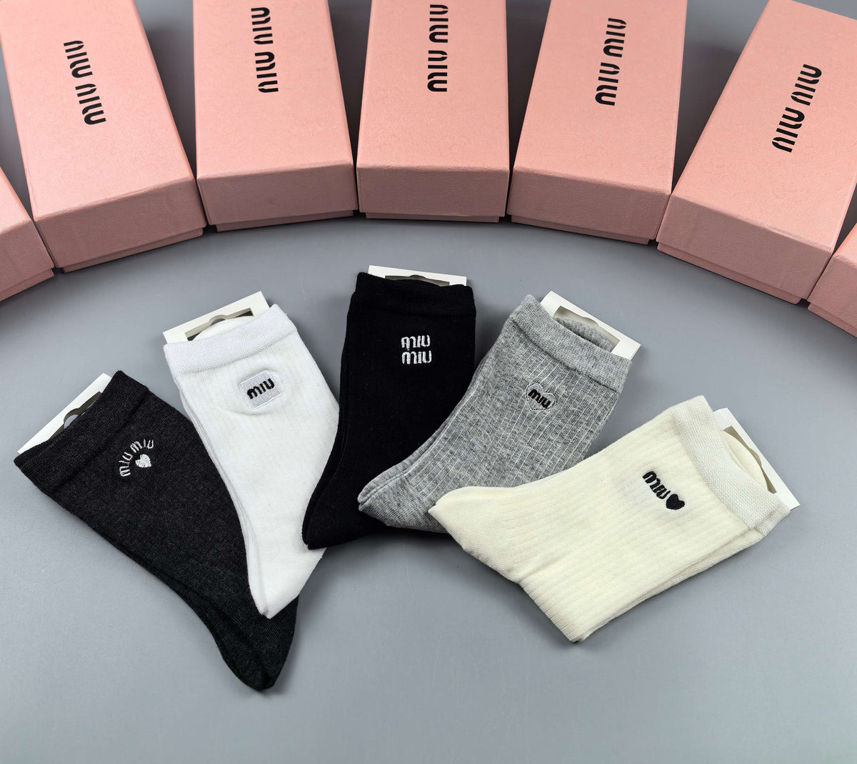 Miu Miu Black Grey White Small Side Wordmark Ankle Socks, image 2