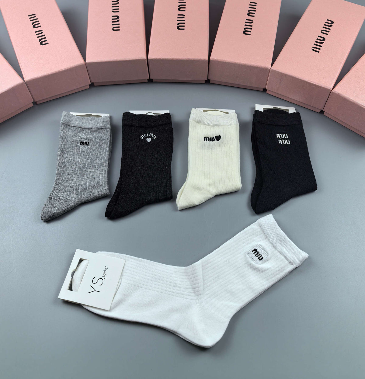Miu Miu Black Grey White Small Side Wordmark Ankle Socks, image 5