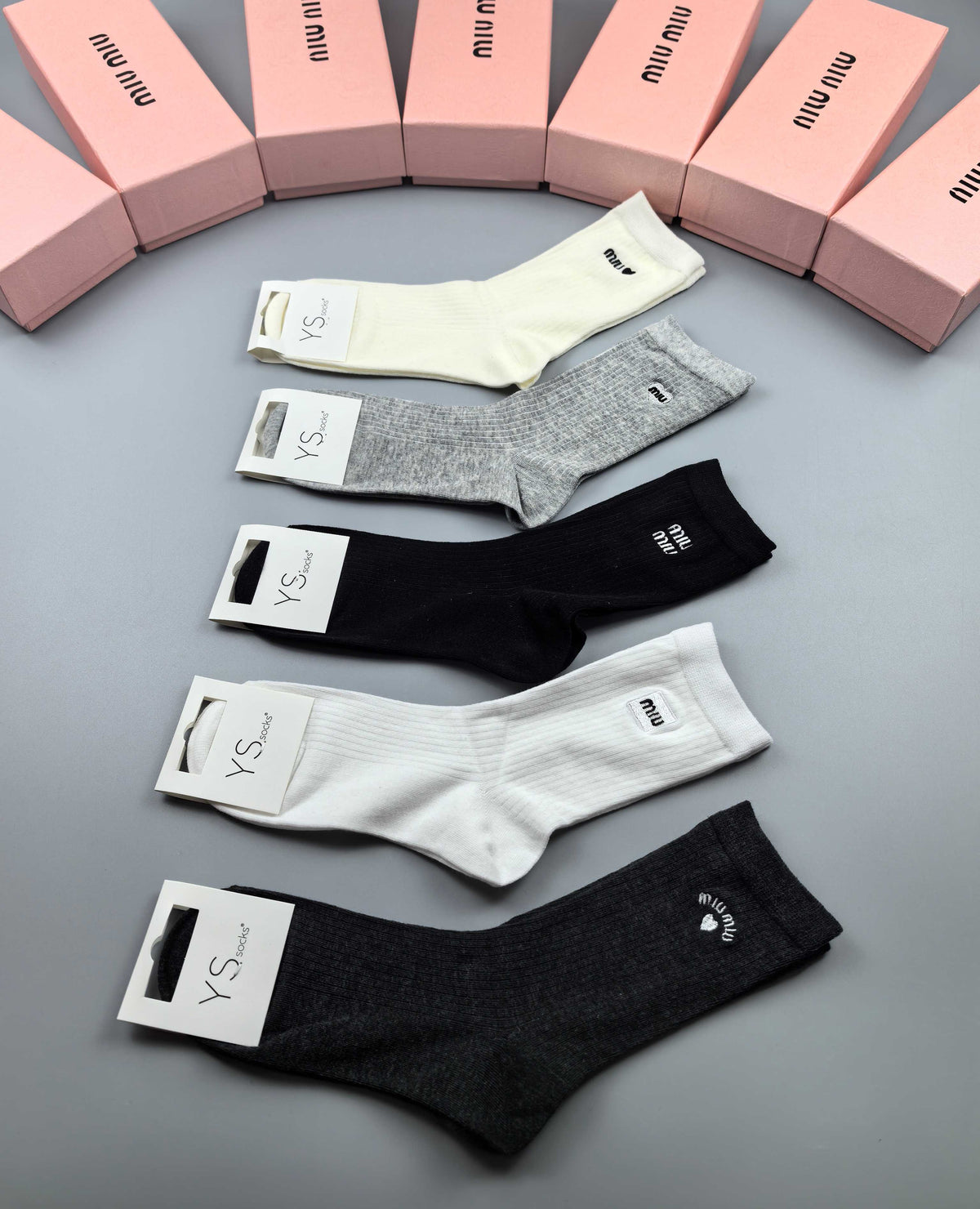 Miu Miu Black Grey White Small Side Wordmark Ankle Socks, image 1