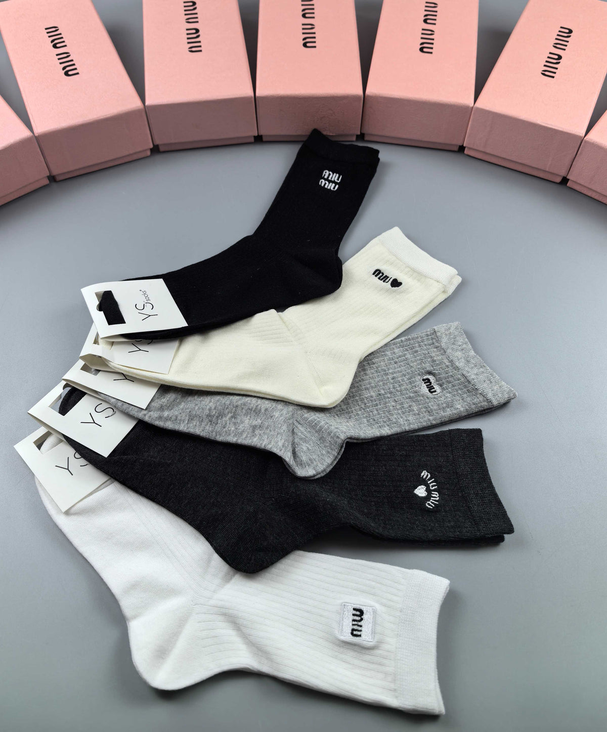 Miu Miu Black Grey White Small Side Wordmark Ankle Socks, image 3