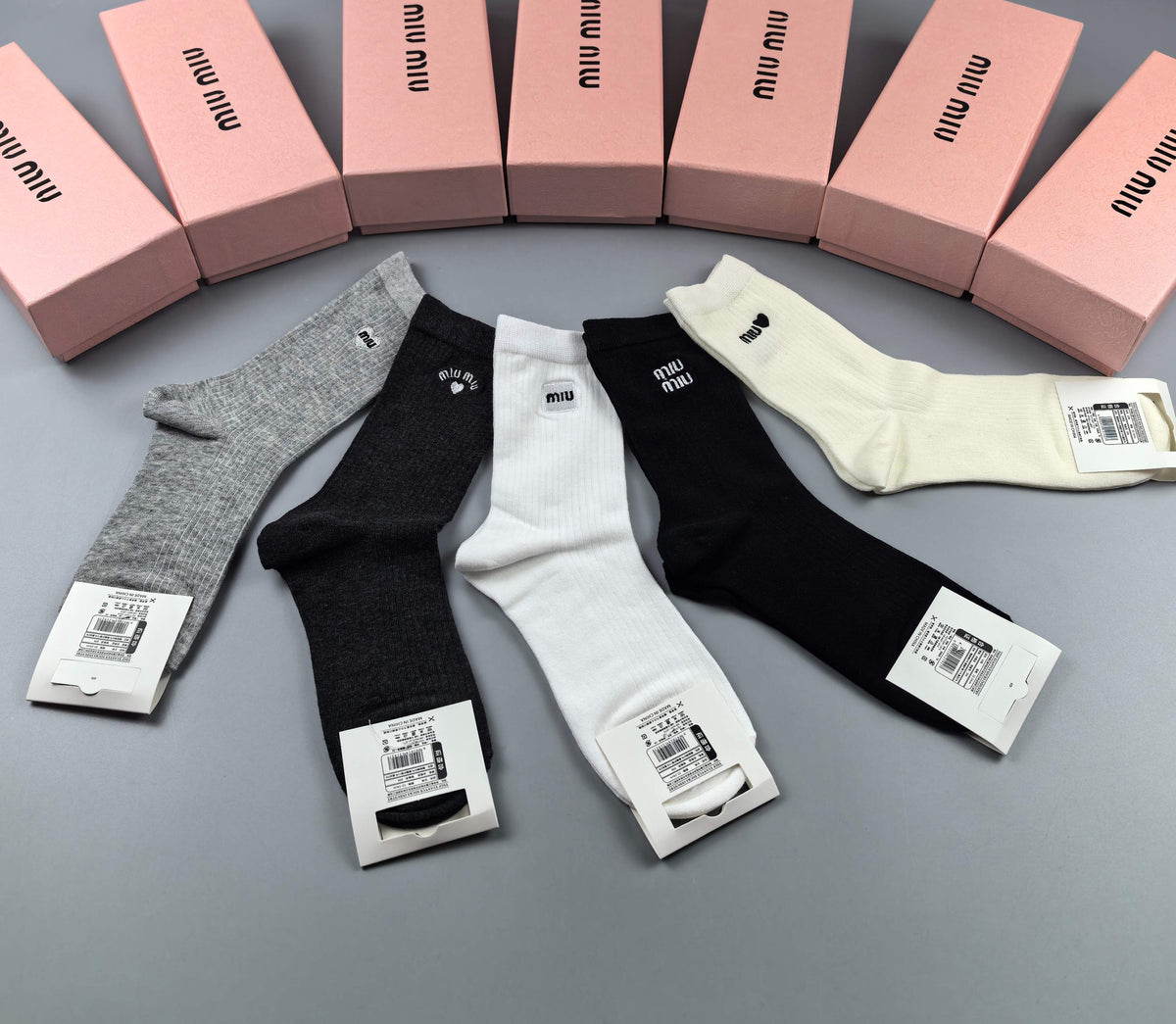 Miu Miu Black Grey White Small Side Wordmark Ankle Socks, image 7