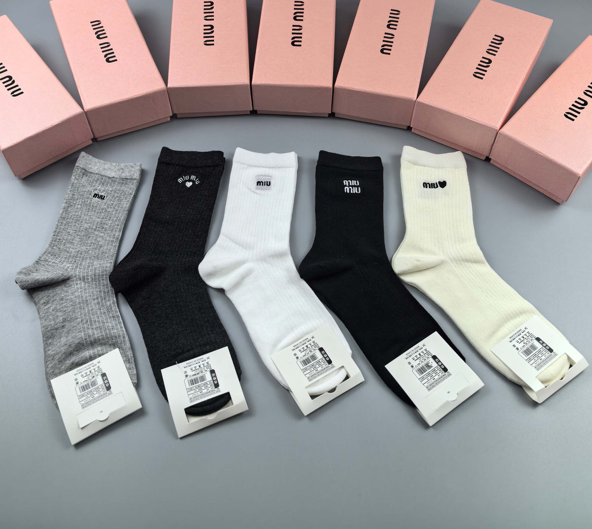 Miu Miu Black Grey White Small Side Wordmark Ankle Socks, image 8