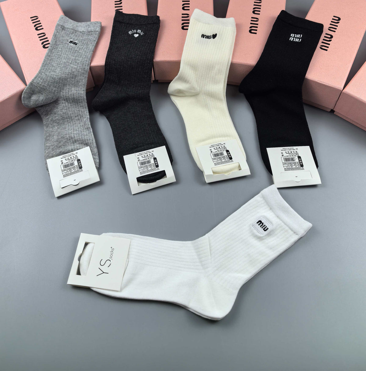 Miu Miu Black Grey White Small Side Wordmark Ankle Socks, image 6