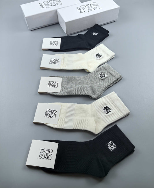 Loewe White Grey Black Broad Monogram Labels Ankle Socks, image 1