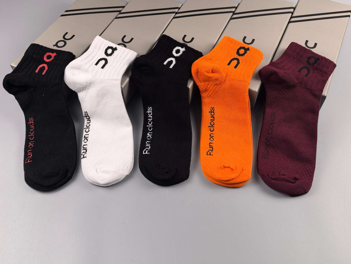On Orange Burgundy Black Contrast Cuffs Crew Socks, image 1