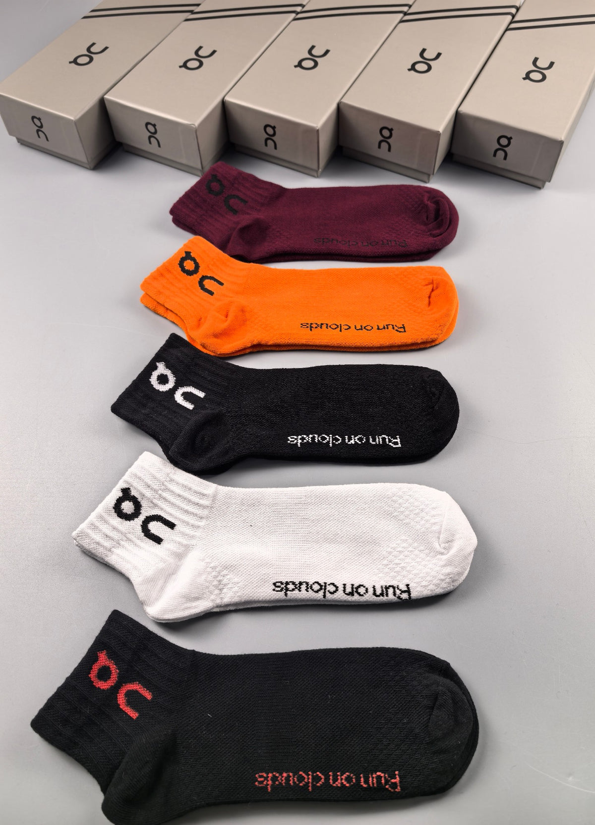 On Orange Burgundy Black Contrast Cuffs Crew Socks, image 2