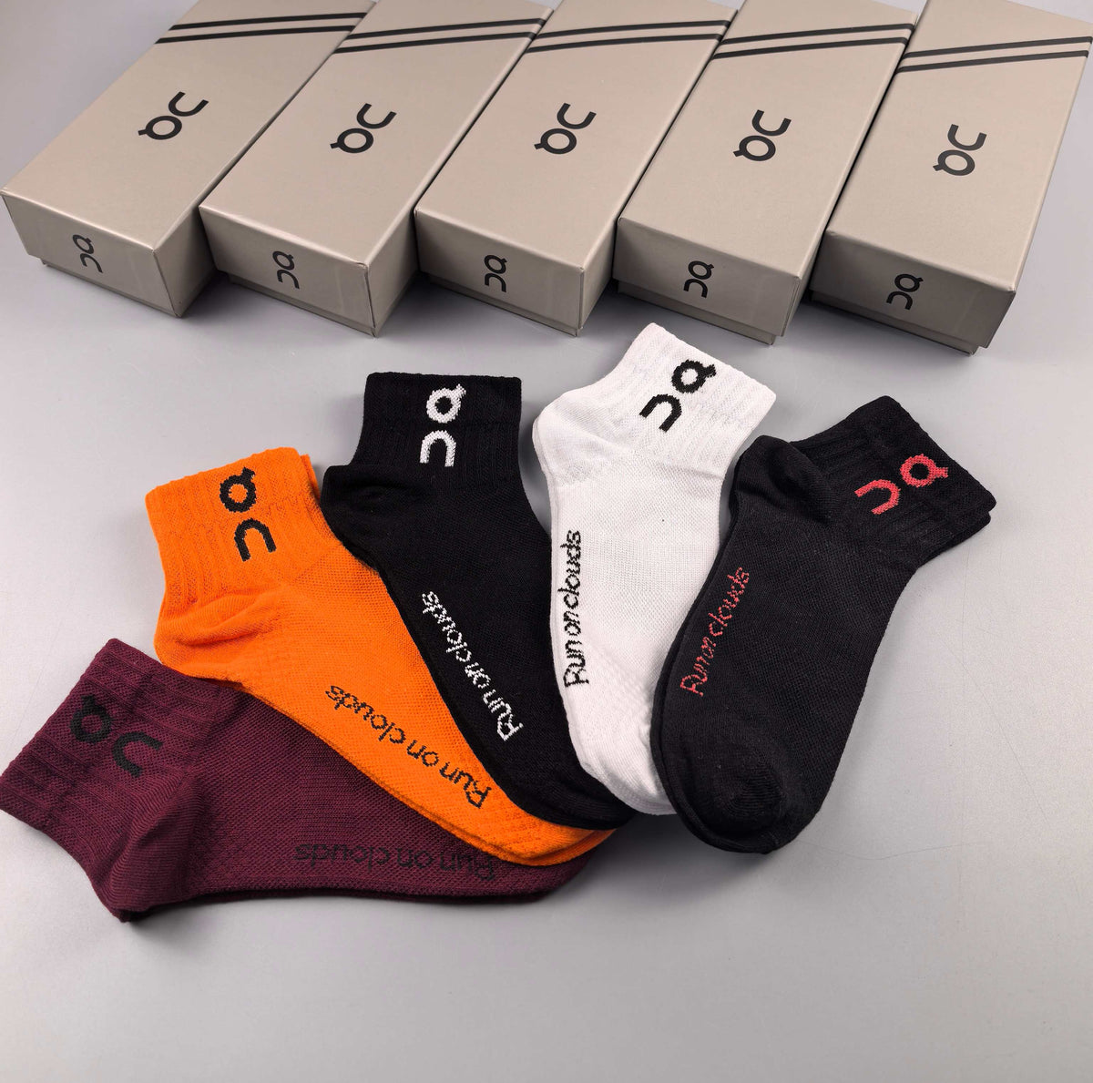 On Orange Burgundy Black Contrast Cuffs Crew Socks, image 4