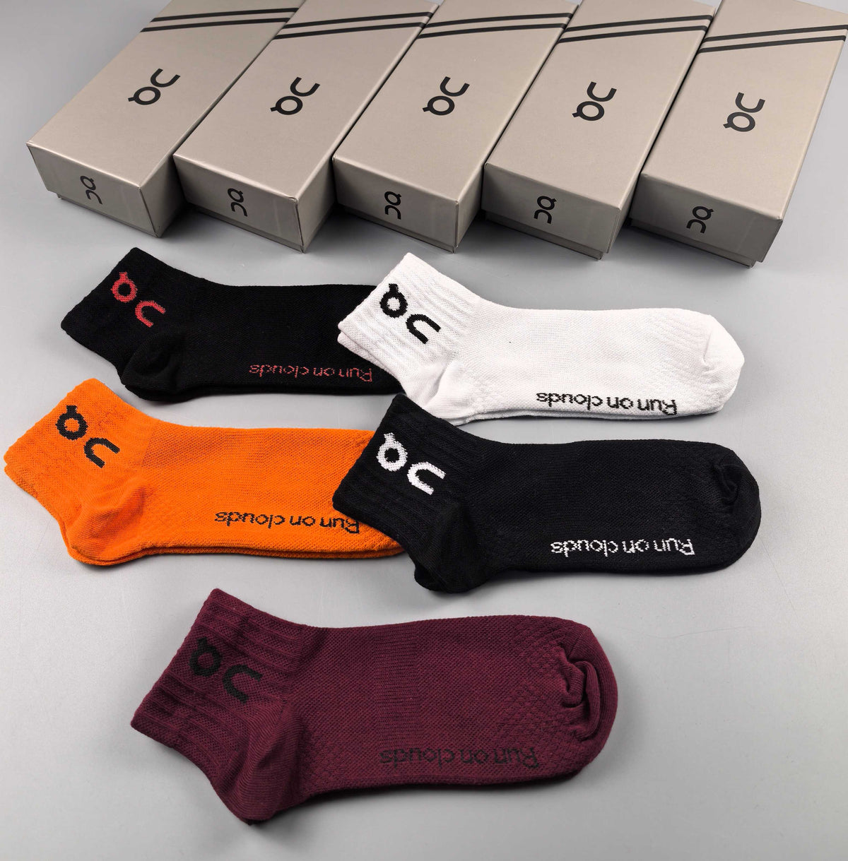 On Orange Burgundy Black Contrast Cuffs Crew Socks, image 5