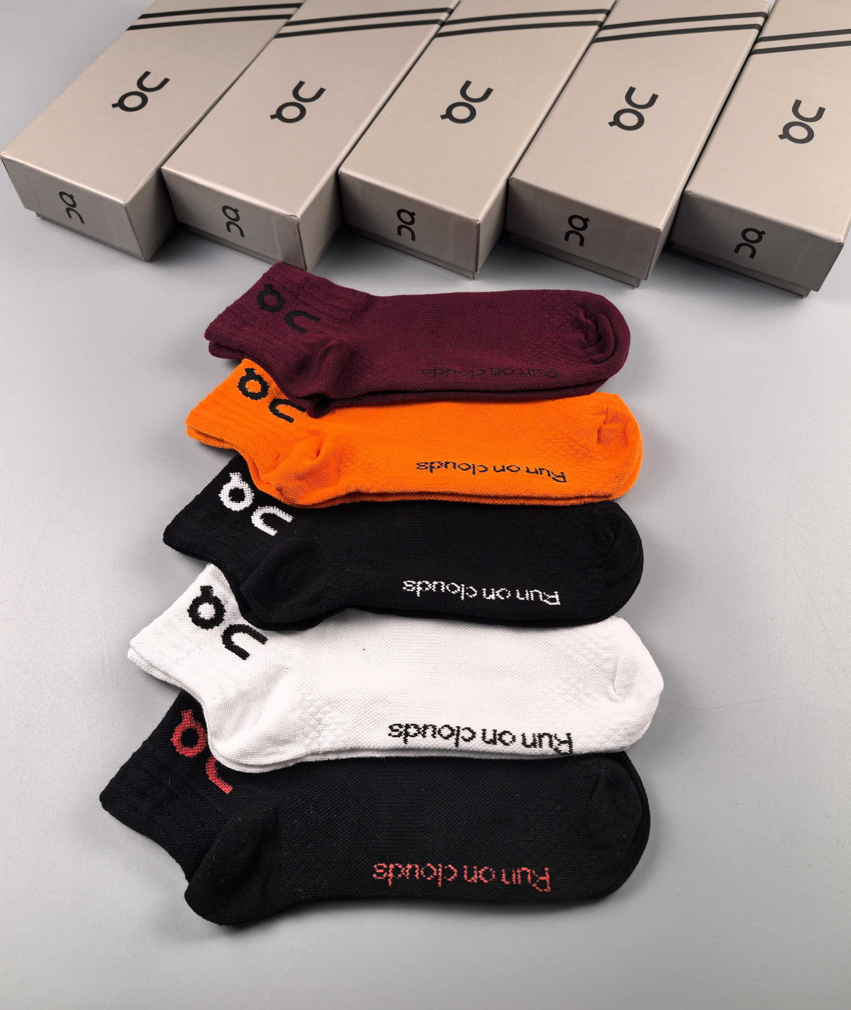 On Orange Burgundy Black Contrast Cuffs Crew Socks, image 3