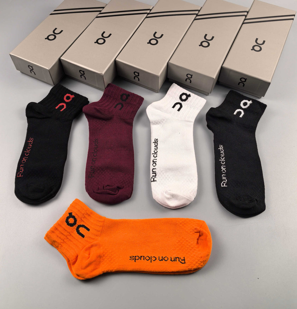 On Orange Burgundy Black Contrast Cuffs Crew Socks, image 7